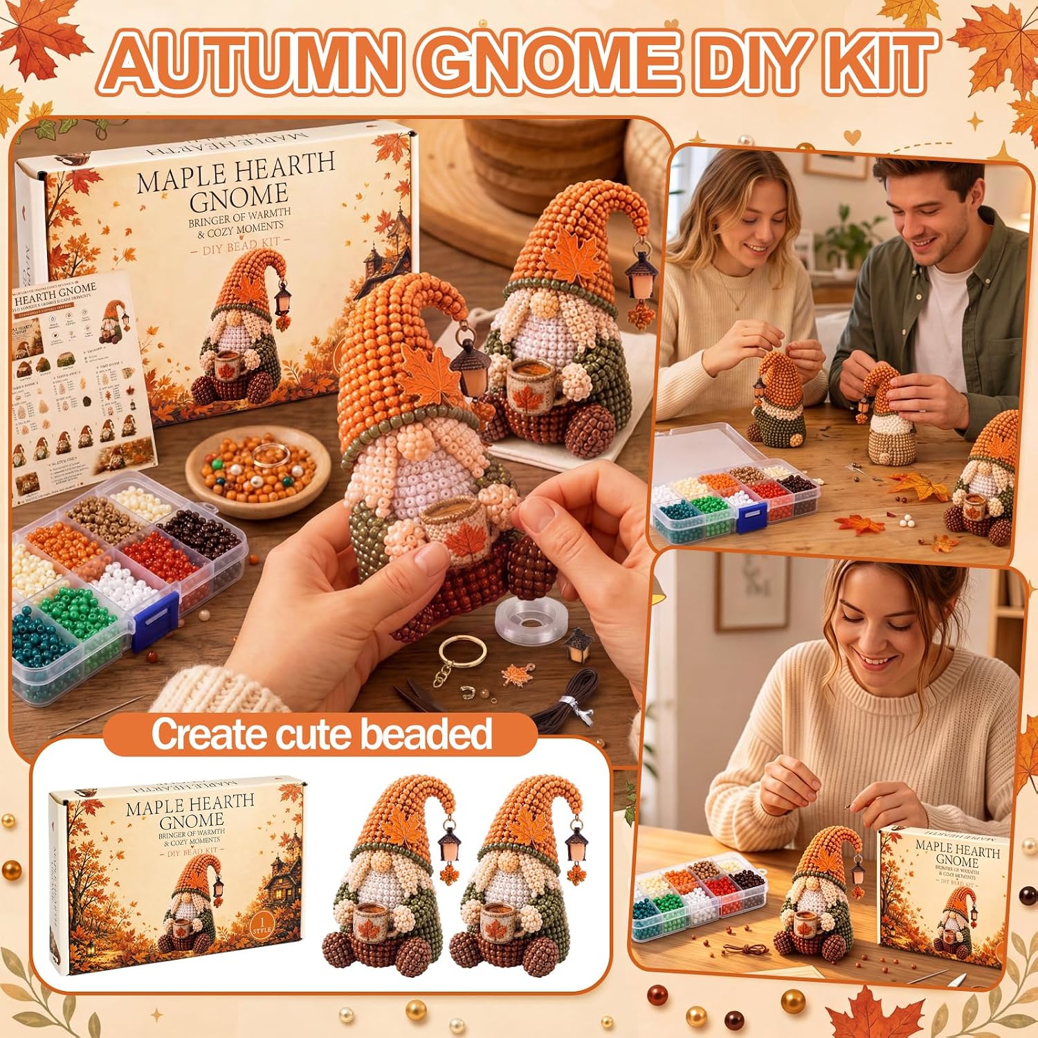 Yunlly 3D Fall Beaded Gnome DIY Art Kit for Beginners, 5 x 7.87 Inches