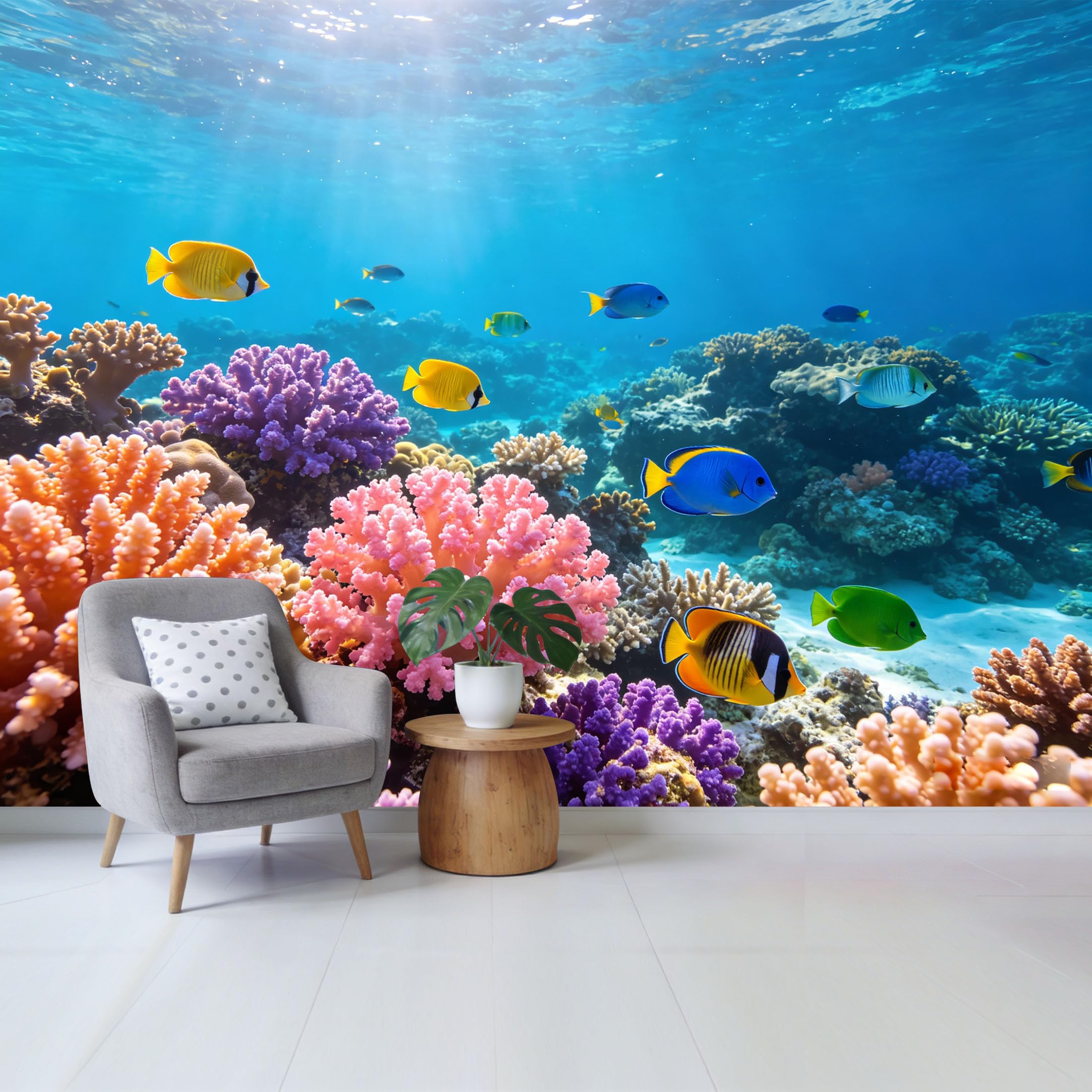 Qzlithotic Yq2605250198 Custom Size Wall Mural Underwater Ocean Coral Reef Tropical Fish Marine Life 3D Selfadhesive Wall Fabric Removable Wallpaper For Home Office Decor