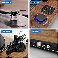 Vista 9 de Tocadiscos con cartucho magnético, Bluetooth por correa, sistema de vinilo de alta fidelidad con altavoces de estantería de 36 W, preamplificador