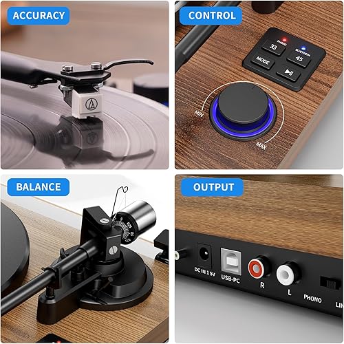 Miniatura 9 de Sistema de alta fidelidad Bluetooth con altavoces de estantería de 36 W, reproductor de discos de vinilo diseñado por Patend con cartucho magnético,