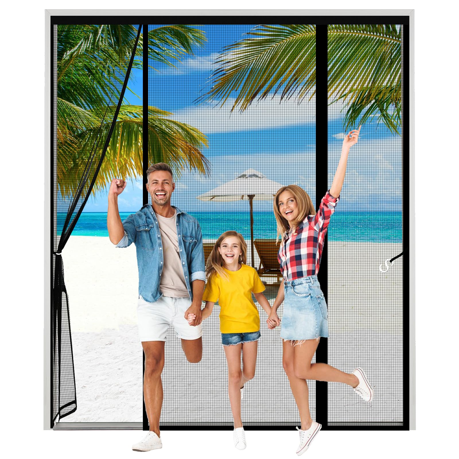 AXFZZRS Magnetic Fly Screen Door, Black Double Door Screen Curtain for Sliding Door, Anti Mosquito Mesh Fly Curtain, Heavy Duty Bug Mesh Curtain, Install Without Drilling, Lets Fresh Air in, 180x240cm — image 1