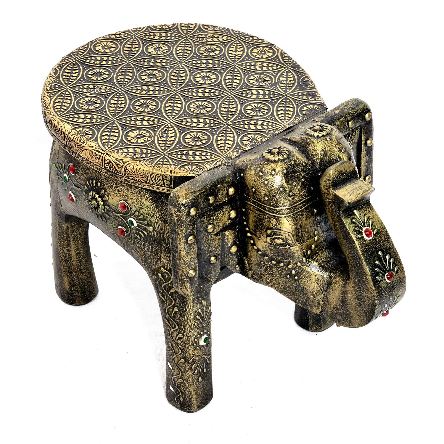 Eurasia Wooden Brass FTD Home Decor Stool Elephant Shape Decorative Baby Sitter Stool 7