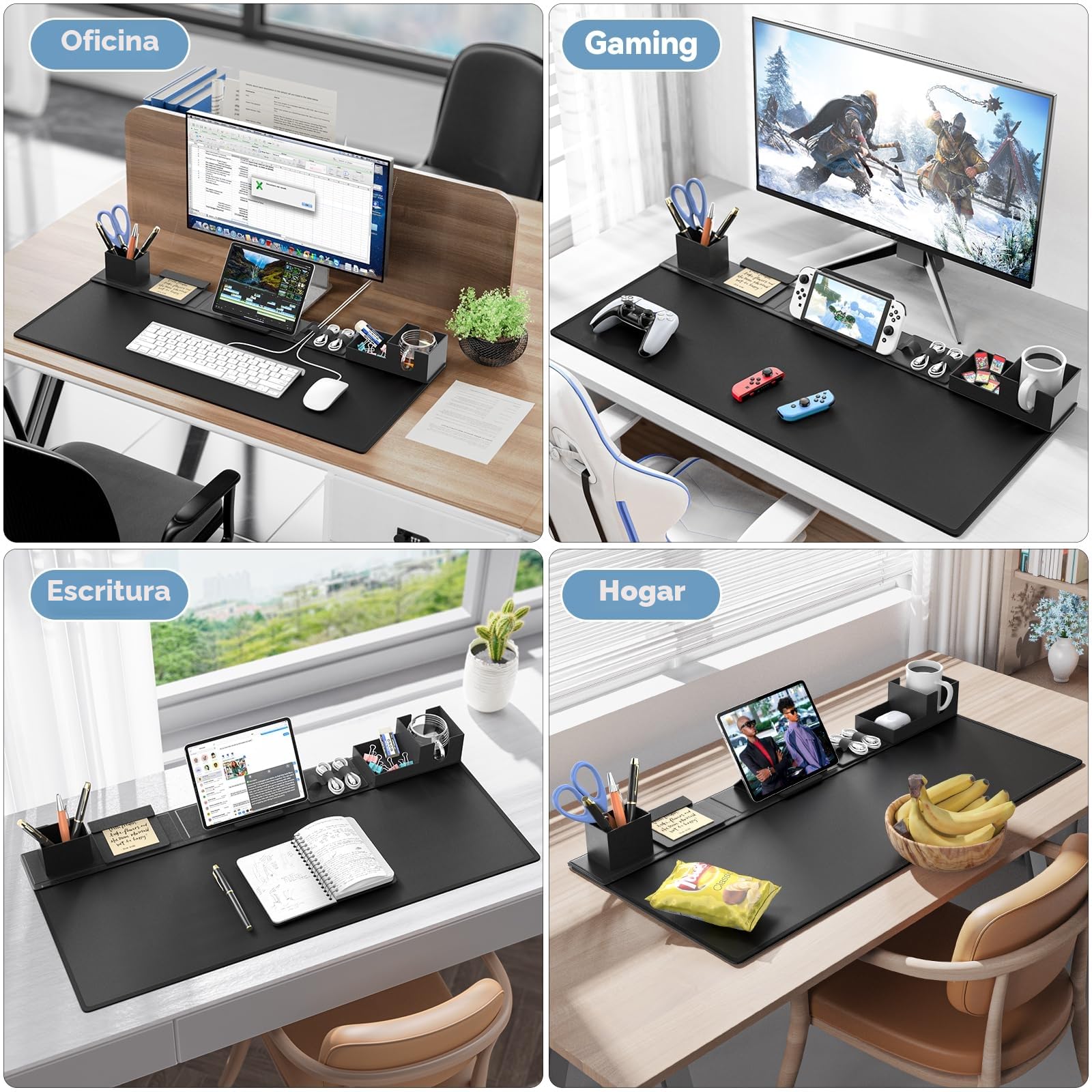 KDD 6 en 1 Alfombrilla Escritorio XXL Set, Tapete Escritorio & Alfombrilla Ratón Gaming con Organizador Escritorio Magnéticos DIY para Soporte Tableta/Portavasos/Tarjetero/Portabolígrafos(80X35.5cm)