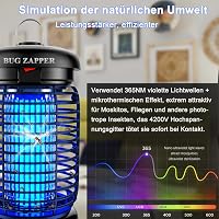WUEAOA Elektromos Rovarcsapda LED Lámpával, 4200V Szúnyogirtó UV Fénnyel, IPX4 Vízálló Légyirtó Szúnyogok Ellen 3