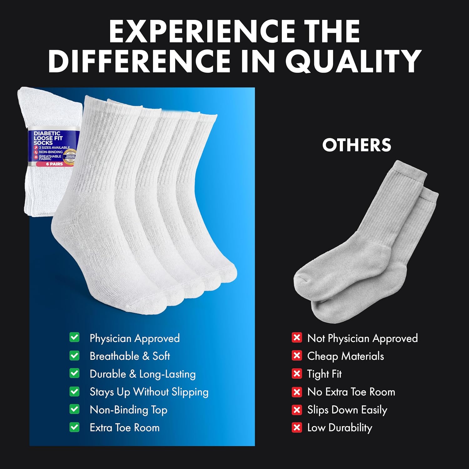 Debra Weitzner Diabetic Socks For Men and Women Loose Fit Non-Binding Cotton Crew Socks 6 Pairs - Image 9