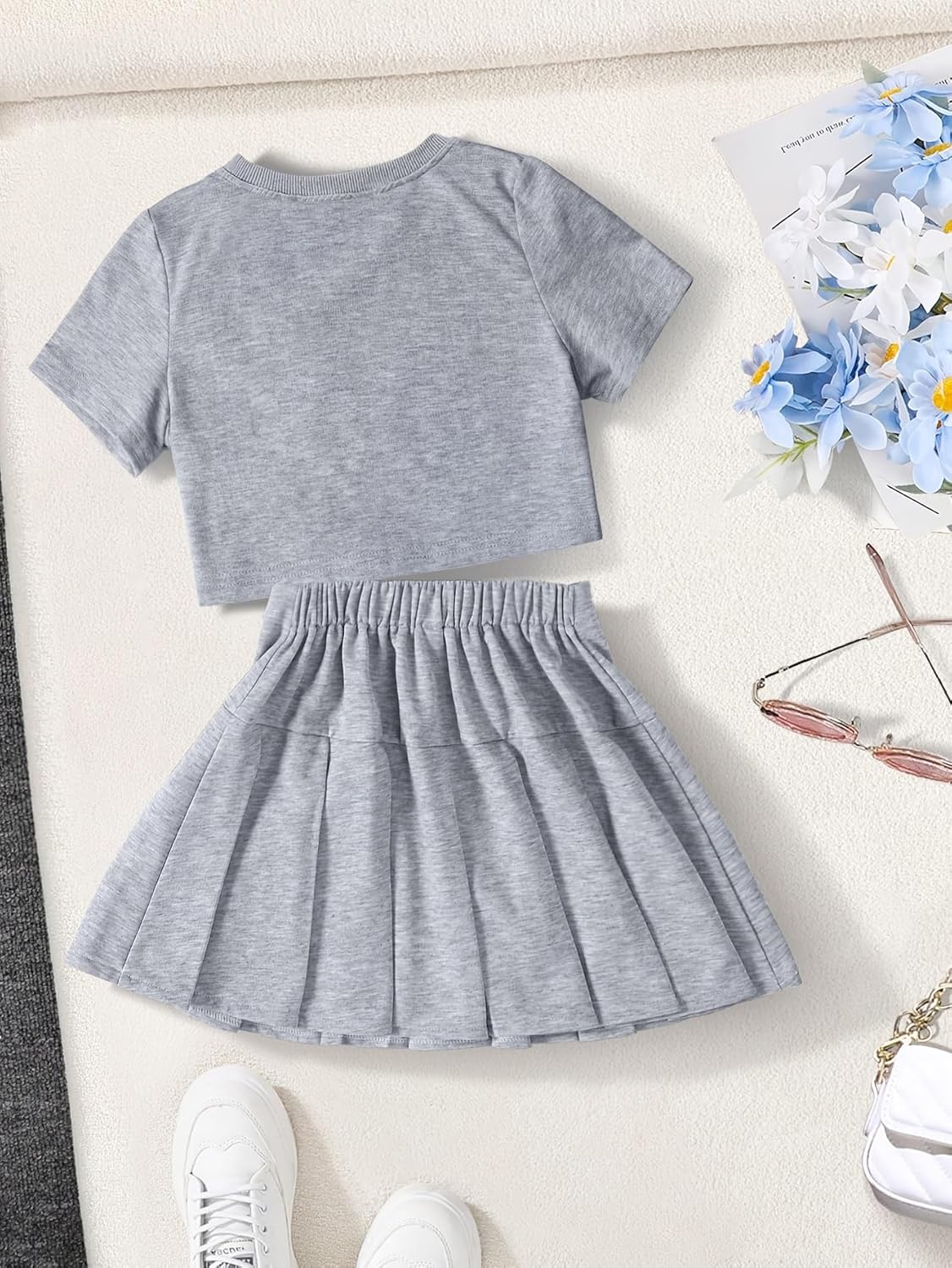 Girl's 2 Piece Outfits Short Sleeve 3D Bowknot Shirts Pleated Skirt Set Summer Clothing Sets for 8-12Y - Image 2