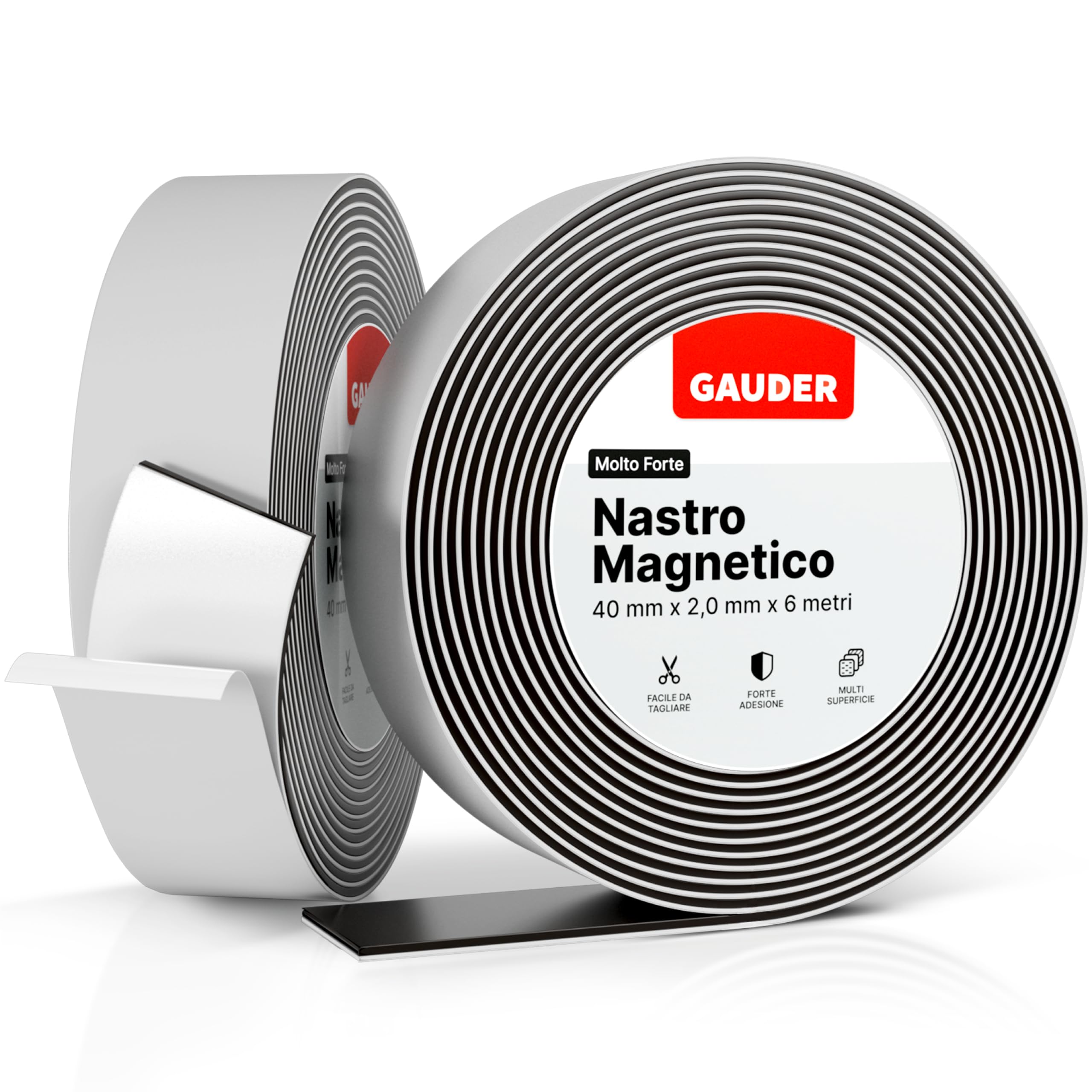 GAUDER Nastro Magnetico Estremamente Autoadesivo (6m x 40mm) | Strisce Magnetiche | Nastro Calamitato