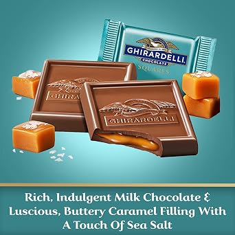GHIRARDELLI Milk Chocolate Sea Salt Caramel SQUARES, 5.3 oz Bag (Pack of 6) Individually Wrapped Chocolate Candy