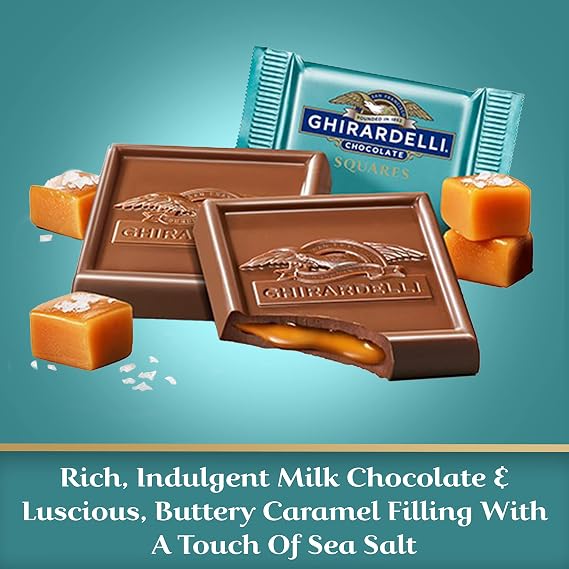 GHIRARDELLI Milk Chocolate Sea Salt Caramel SQUARES, 5.3 oz Bag (Pack of 6) Individually Wrapped Chocolate Candy