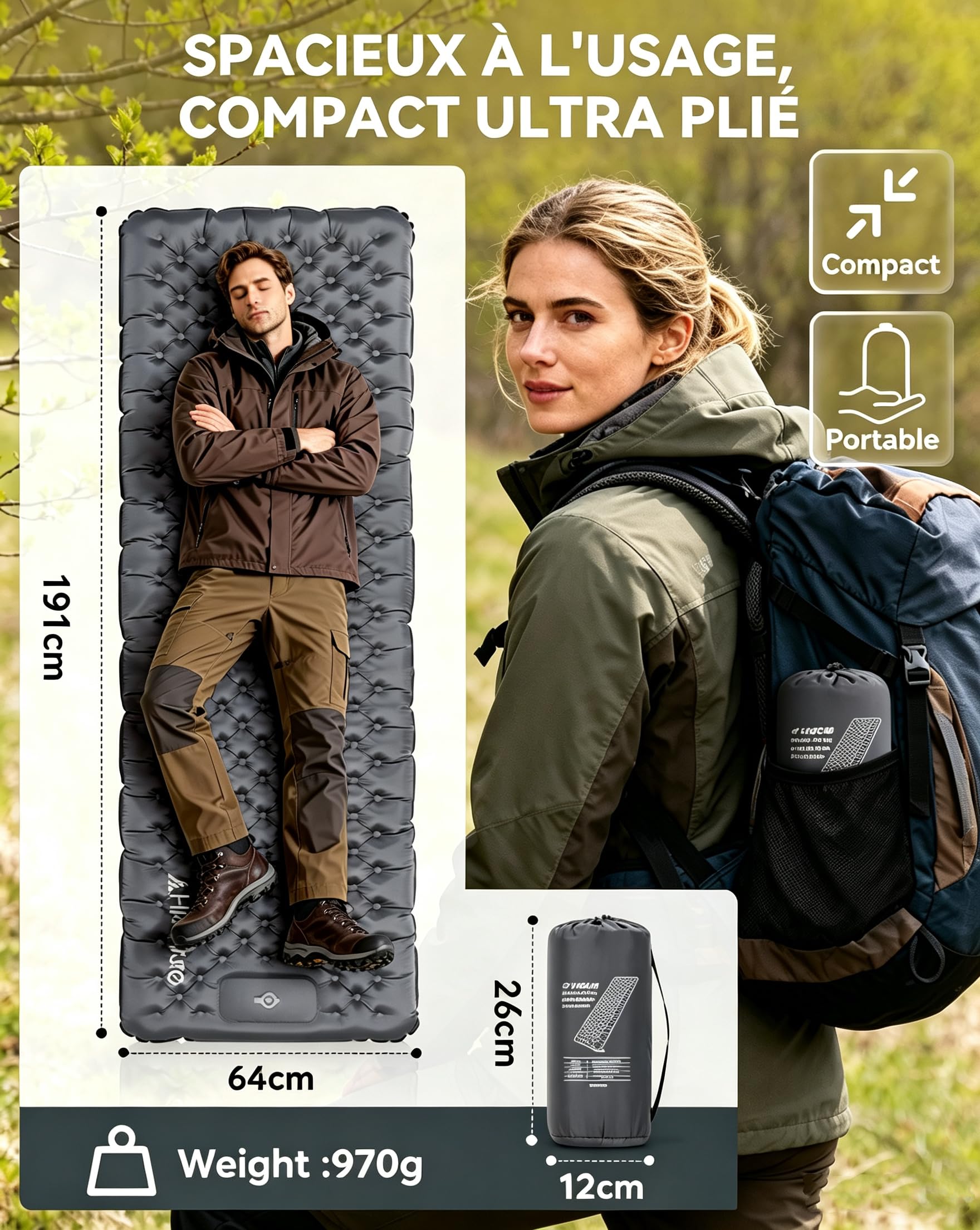 HIKENTURE Valeur-R 7,3 Matelas de Camping Gonflable 10 cm Ultra-Épais