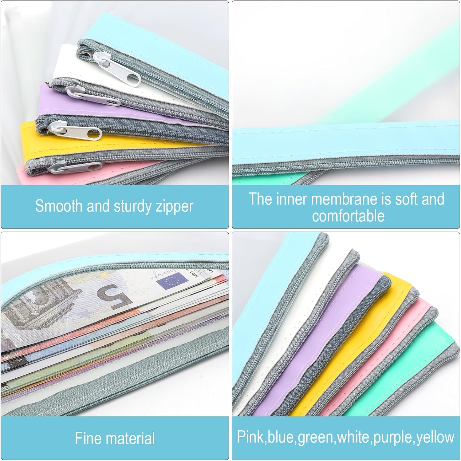 6 Piezas Bolsas de Dinero con Cremallera Bolsa de Dinero Sobres de Efectivo Bolsa de Banco Organizador de Dinero Transparente Organizador de Efectivo Multiusos para Cheques Recibos 19,3 x9,4 cm