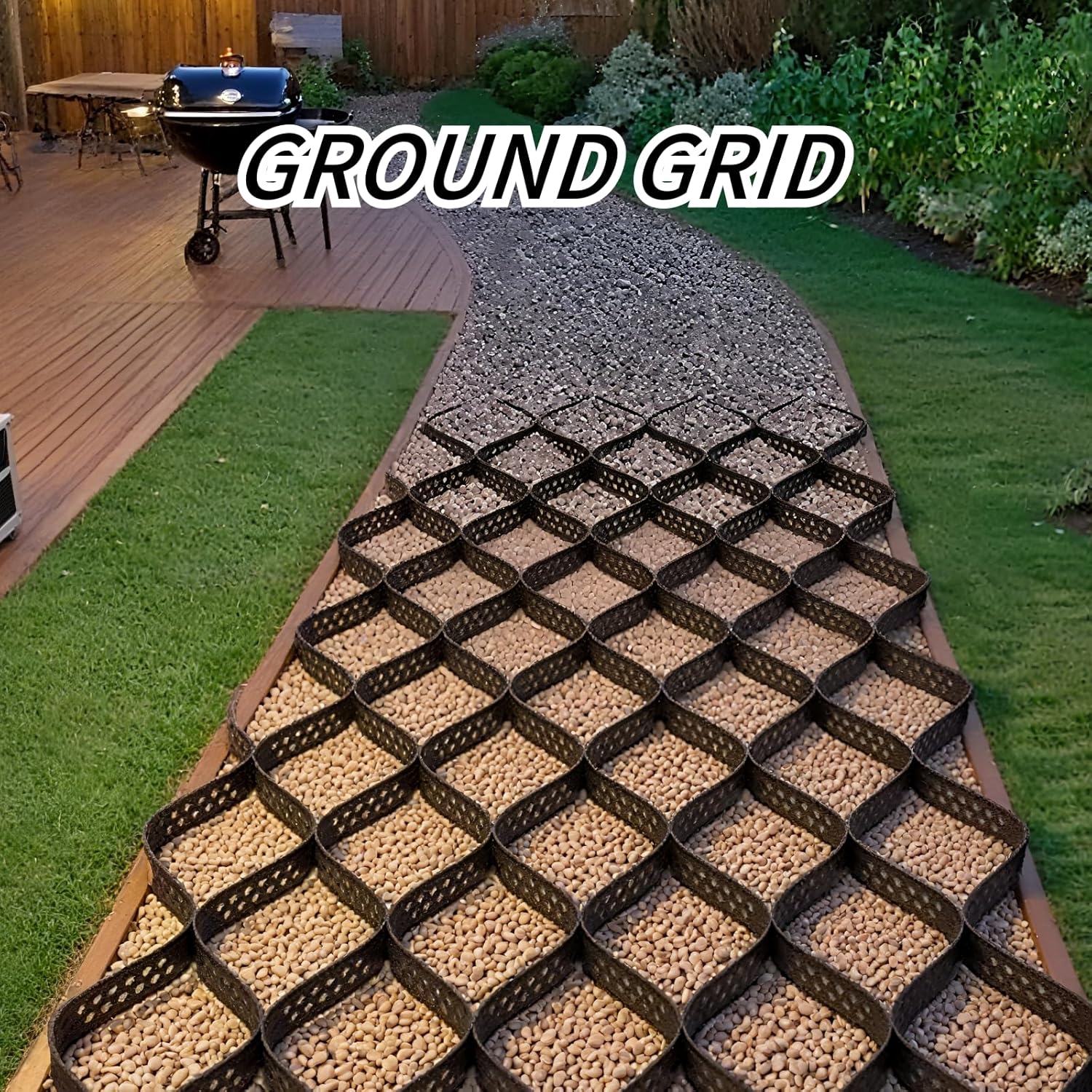 Ground Grid Black Base Grid, Durable Ground Reinforcement for Gardens Yards Pathways Slopes, Parking Landscaping (40x4Ft x 2Inch)