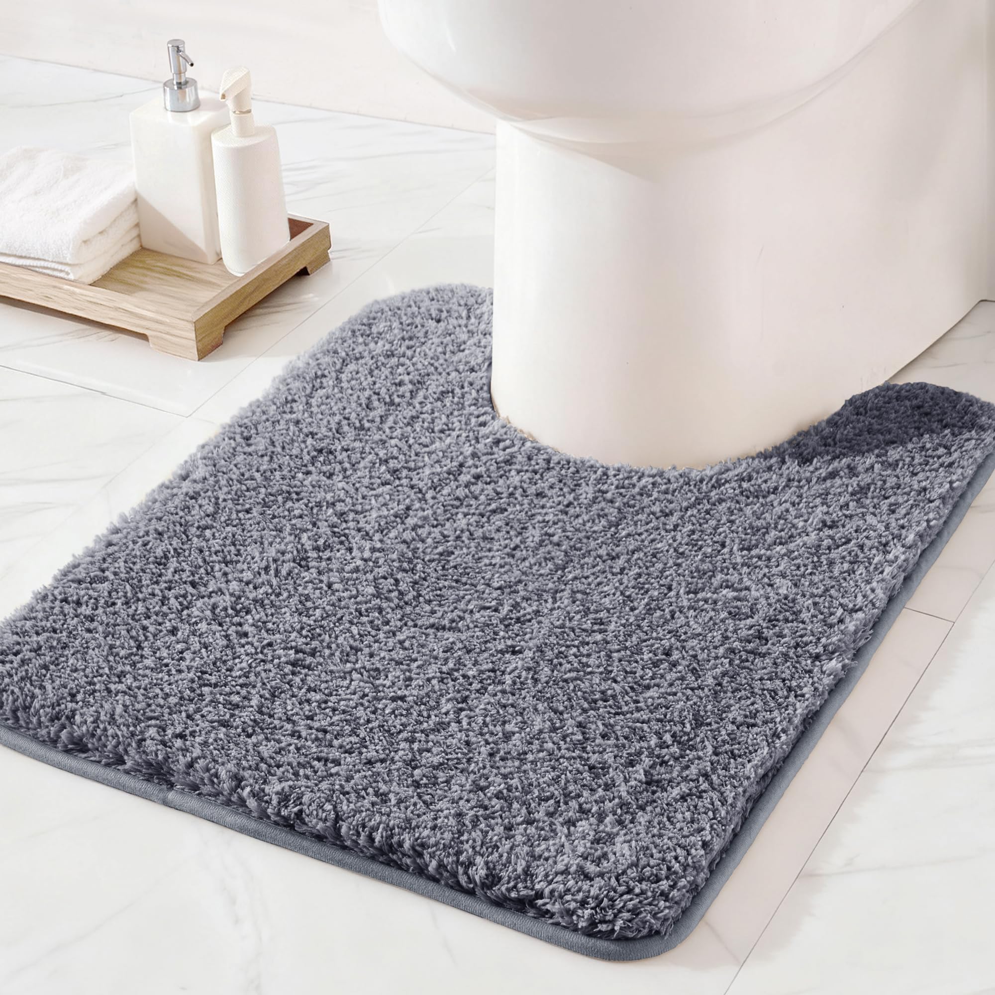 Exclusivo Mezcla Microfiber Toilet Mat U-Shaped 50x60 CM, Extra Soft Non-Slip Super Absorbent Bathroom Mats, Machine Washable Quick Dry Bath Rugs for Toilet Floor, Solid Grey