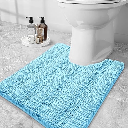 Grandaily Alfombras de baño de felpilla a rayas en forma de U, extrasuaves y absorbentes, antideslizantes, de felpa, peludas, lavables a máquina,