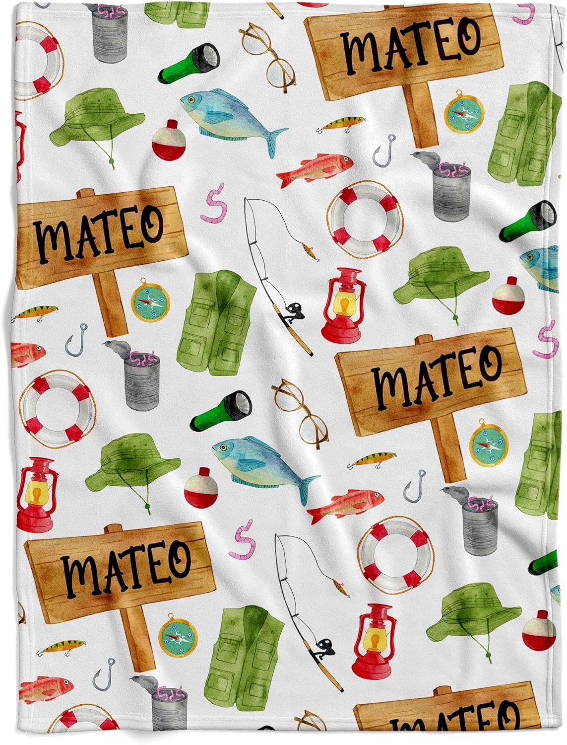 Personalized Fishing Baby Blanket, Custom Angler Themed Swaddle, Cute Fish & Tackle Nursery Decor, Soft Newborn Angling Quilt, Unique Name Embroidered Baby Comforter, Infant Fisherman Wrap