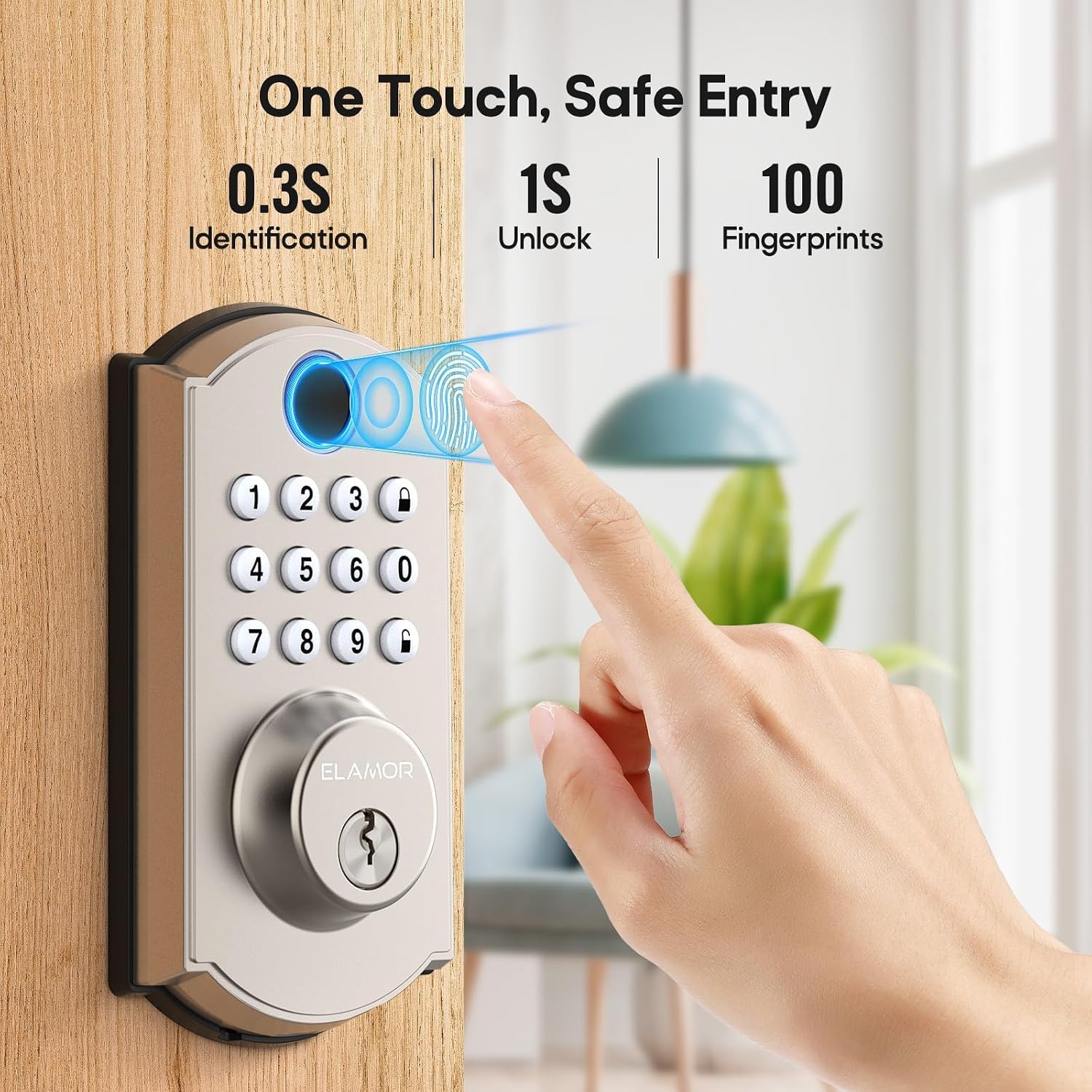 M19 Fingerprint Door Lock, Smart Keyless Entry Deadbolt for Front Door SN | 100 Fingerprints, 50 User Codes, Keyless Entry, 0.3s Recognition, Auto Locking, IP54 Waterproof, USB-C Backup Power
