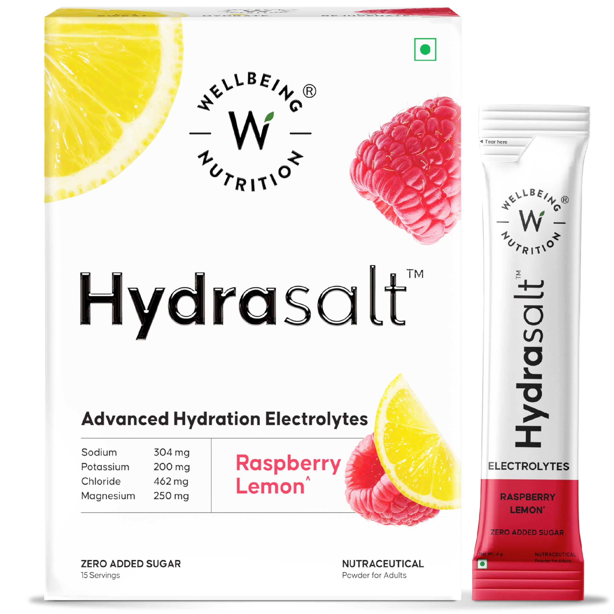 Wellbeing NutritionHYDRASALT ELECTROLYTE RASPBERRY LEMON 15PK