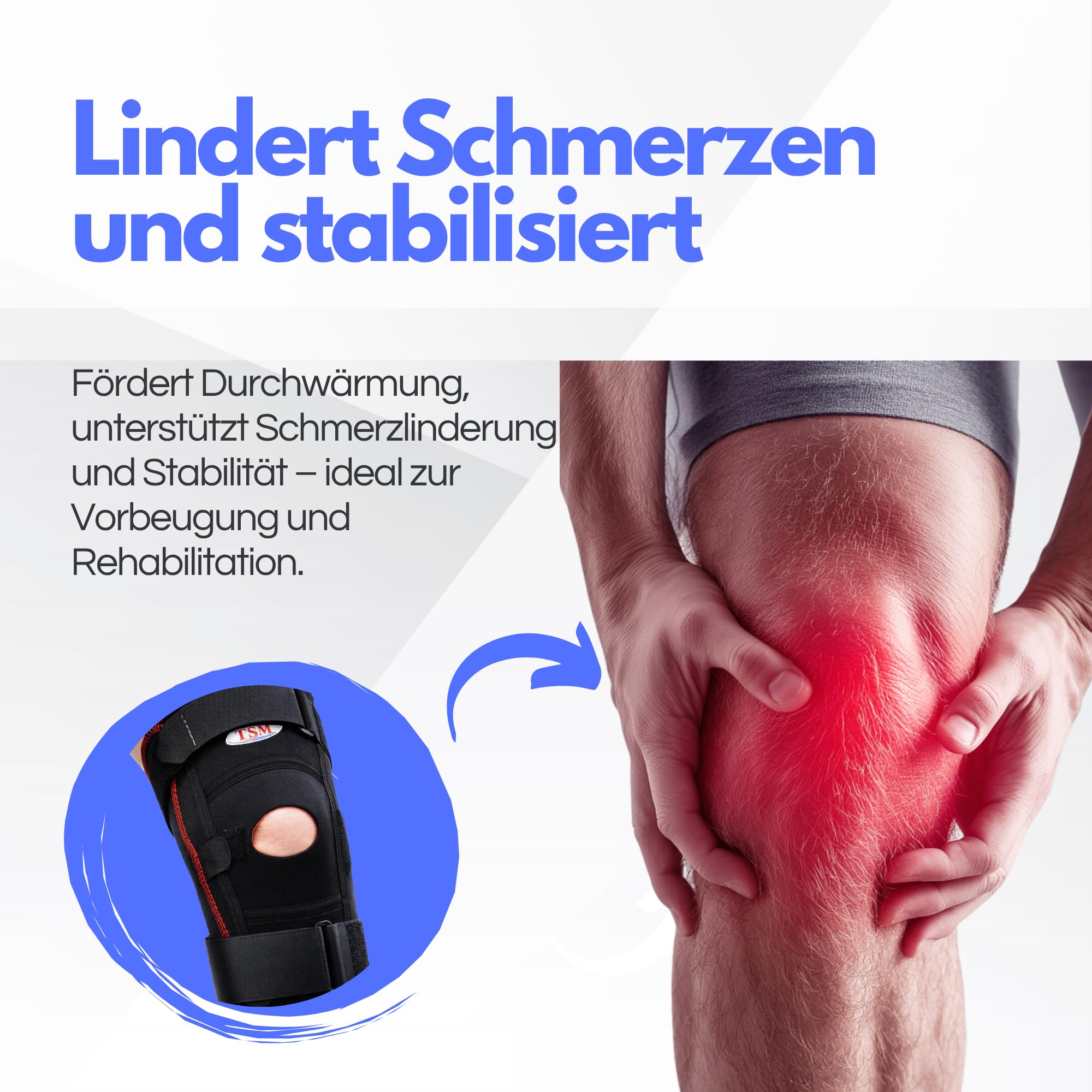 TSM Kniebandage aktiv offen Patella-Aussparung & DG-Schiene POM | Kniebandage Gelenkstabilisierung | Unterstützung Arthrose, Instabilität & Schmerzen | Prophylaxe & Rehabilitation | Artikelnr 5209 | S
