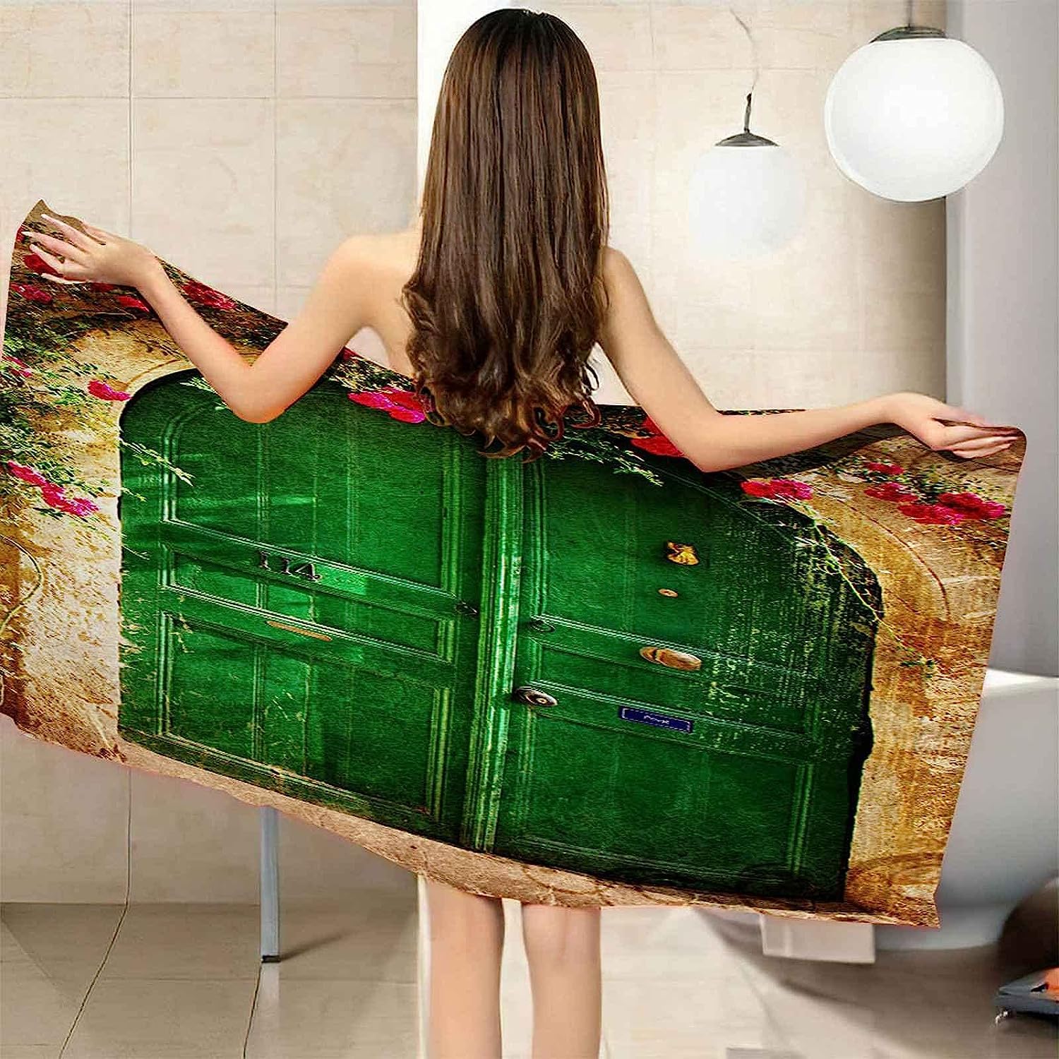 Serviette De Plage Enfant Porte en Bois Vert Vintage Séchage Rapide Imprimé 3D ‎Absorbante Durabilité Gothique Squelette Drap De Plage Serviette De Bain pour Sauna Surf Voyage 200 X 200 Cm -0L5J+Z0V