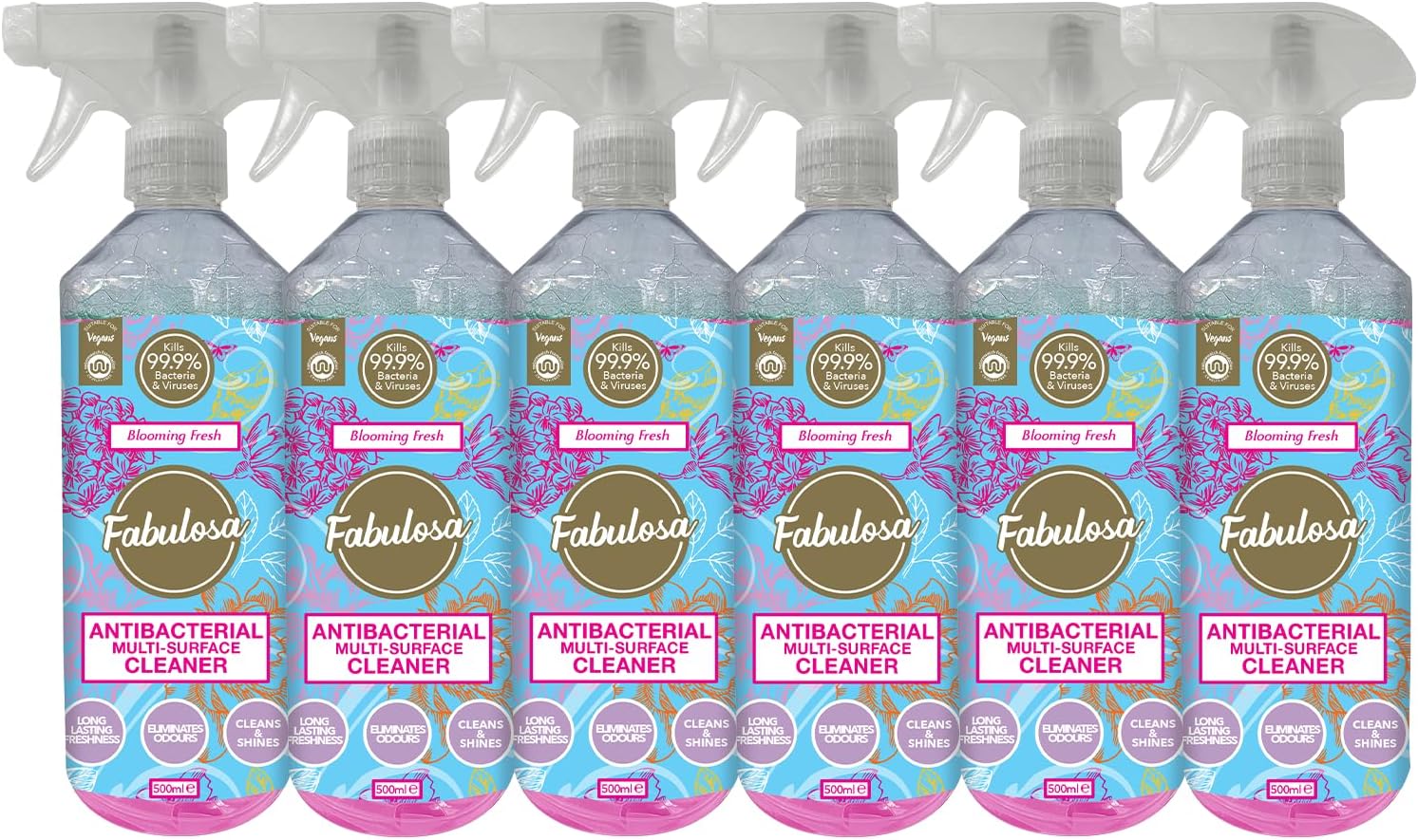 Fabulosa Antibacterial Disinfectant Spray, All Purpose Multi Surface Cleaner, 500ml, 6 pack, Blooming Fresh