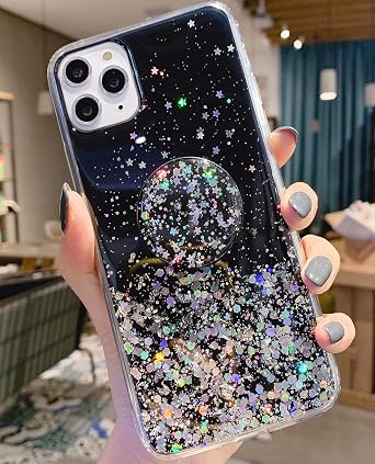 for iPhone 14 Case Glitter Women Girls with Ring Kickstand Sparkle Bling Cute Cases Slim Soft Phone Protective Shell Phone Cover for iPhone 14 Case 6.1 inch Black