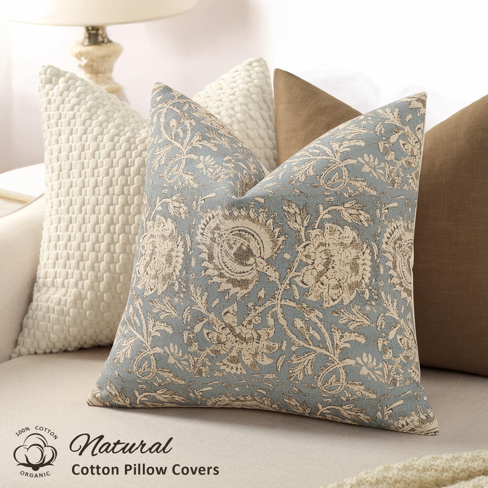 The Best Cotton Throw Pillows in 2026 5 Vintage Floral Print Throw Pillow Covers 18x18 Set of 2 Neutral Modern Farmhouse - product photo