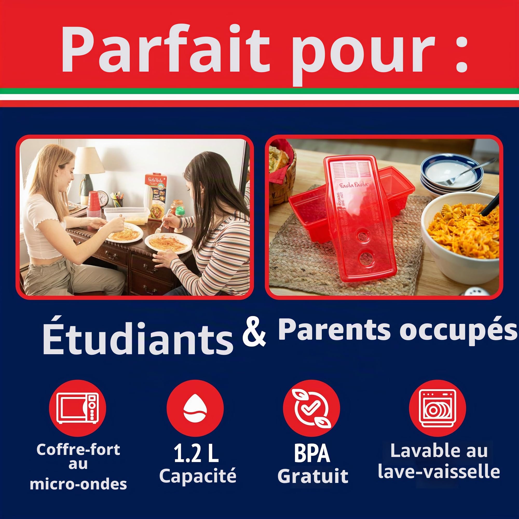 Fasta Pasta Cuiseur à pâtes pour micro-ondes – L'original (rouge) – Pas de désordre, de colle ou de W
