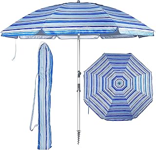 ROYAL POLAR 7ft Beach Umbrella for Sand Aluminum Pole UV 50+ Protection Outdoor Windproof Beach Umbrella with Sand Anchor Portable Carry Bag for Beach Patio Lawn Garden Backyard