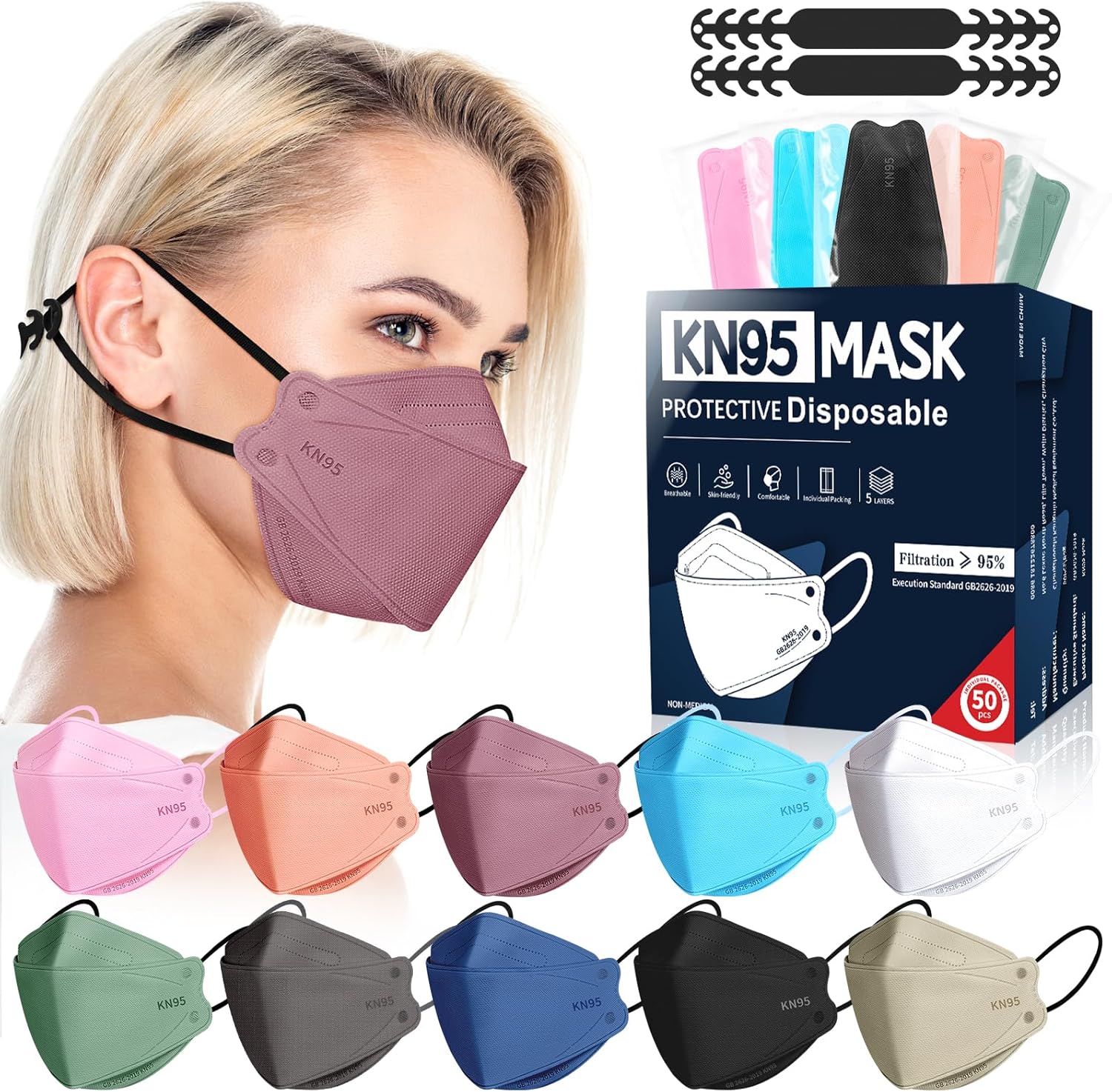 FENFEN KN95 Face Masks Disposable Adults – 50 Pack 5 Layer Protection Dust Breathable Comfortable Respirator Women KN95 Mask Individually Wrapped FENFEN KN95 Face Masks Disposable Adults – 50 Pack 5 Layer Protection Dust Breathable Comfortable Respirator Women KN95 Mask Individually Wrapped
