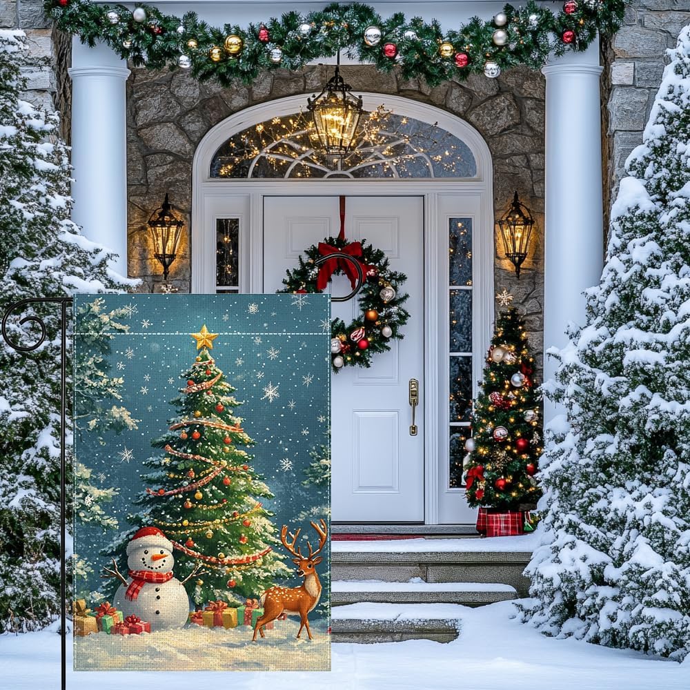 Winter Snowman Snowflake Garden Flag 12x18 Inch Double Sided Reindeer Christmas Tree Yard Outdoor Flag House Holiday Outside Decoration - Image 6