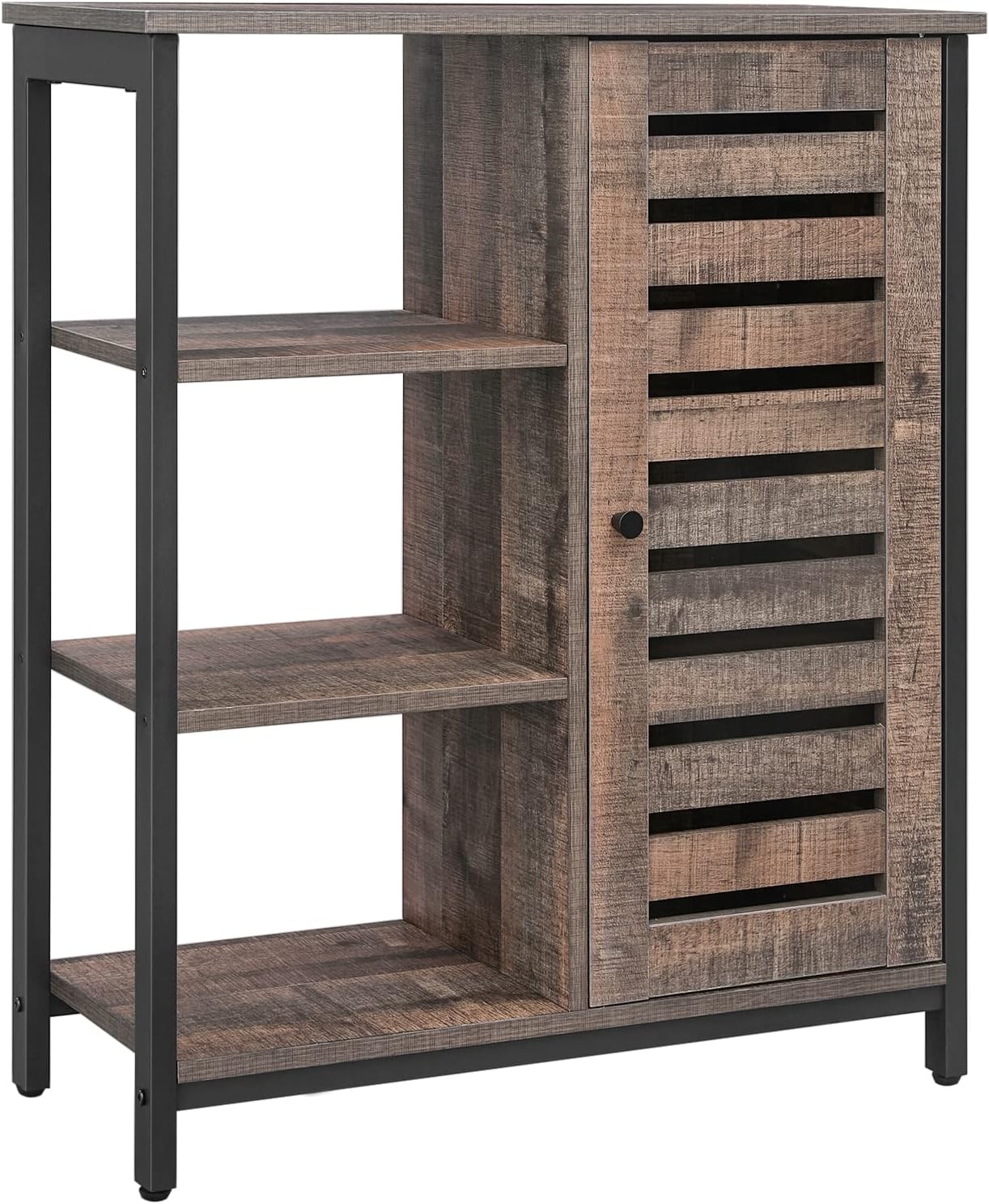 VASAGLE LOWELL Storage Cabinet, Cupboard, Multipurpose Cabinet, 3 Open Shelves and Closed Compartments, for Kitchen, Living Room, Bedroom, Industrial, Cool Rustic Brown and Black ULSC74BA, 27.6"W