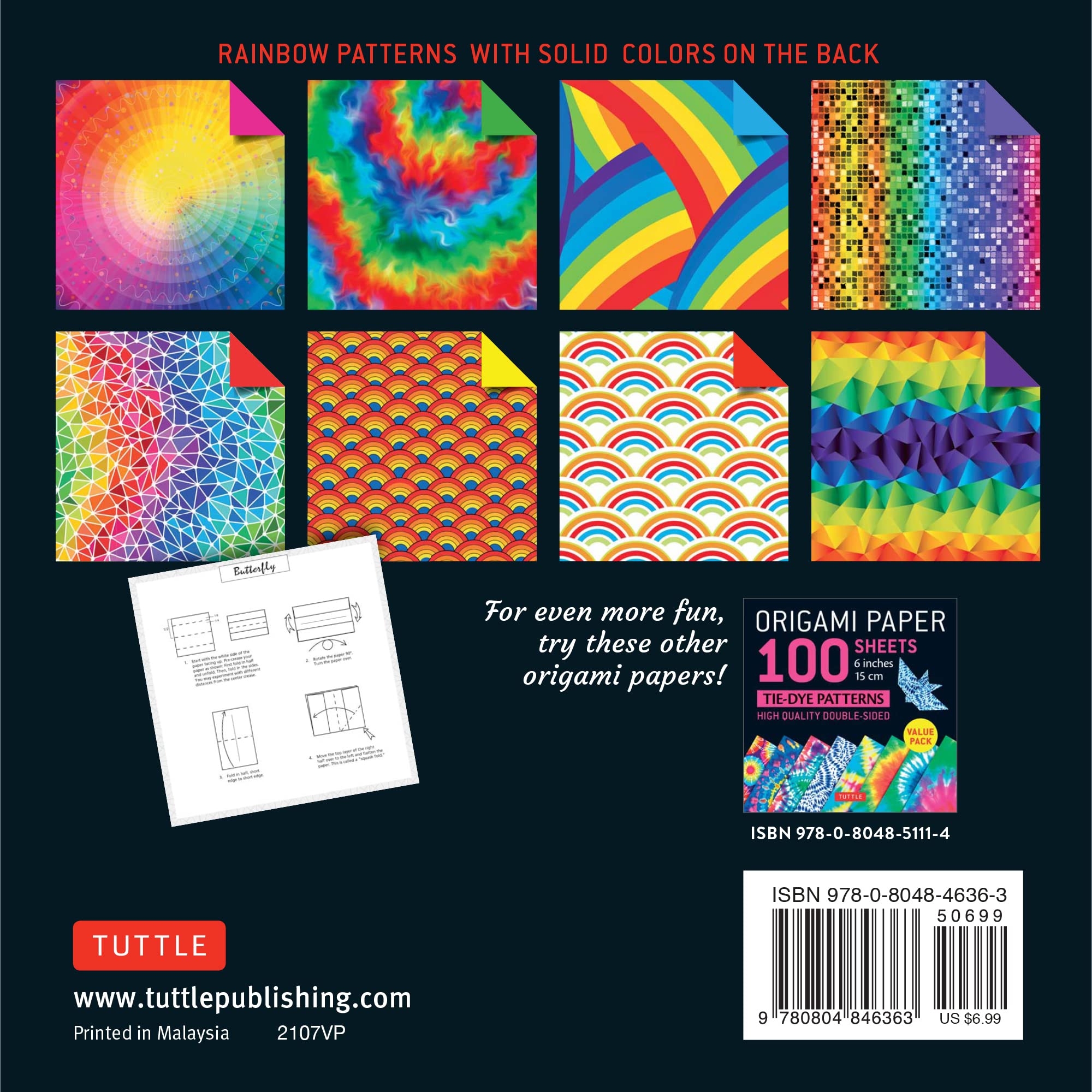 Origami Paper 100 Sheets Rainbow Patterns 6" (15 cm): Tuttle Origami Paper: Double-Sided Origami Sheets Printed with 8 Different Patterns (Instructions for 7 Projects Included) — Amazon image 2