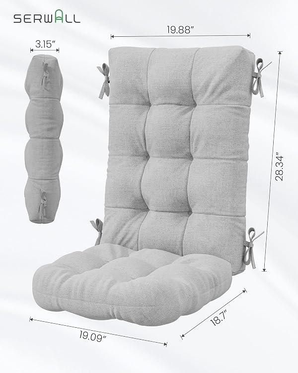SERWALL HDPE Outdoor Rocking Chair Cushion Set of 2, Memory Foam Cushion Gray by SERWALL - Used condition - Image 3