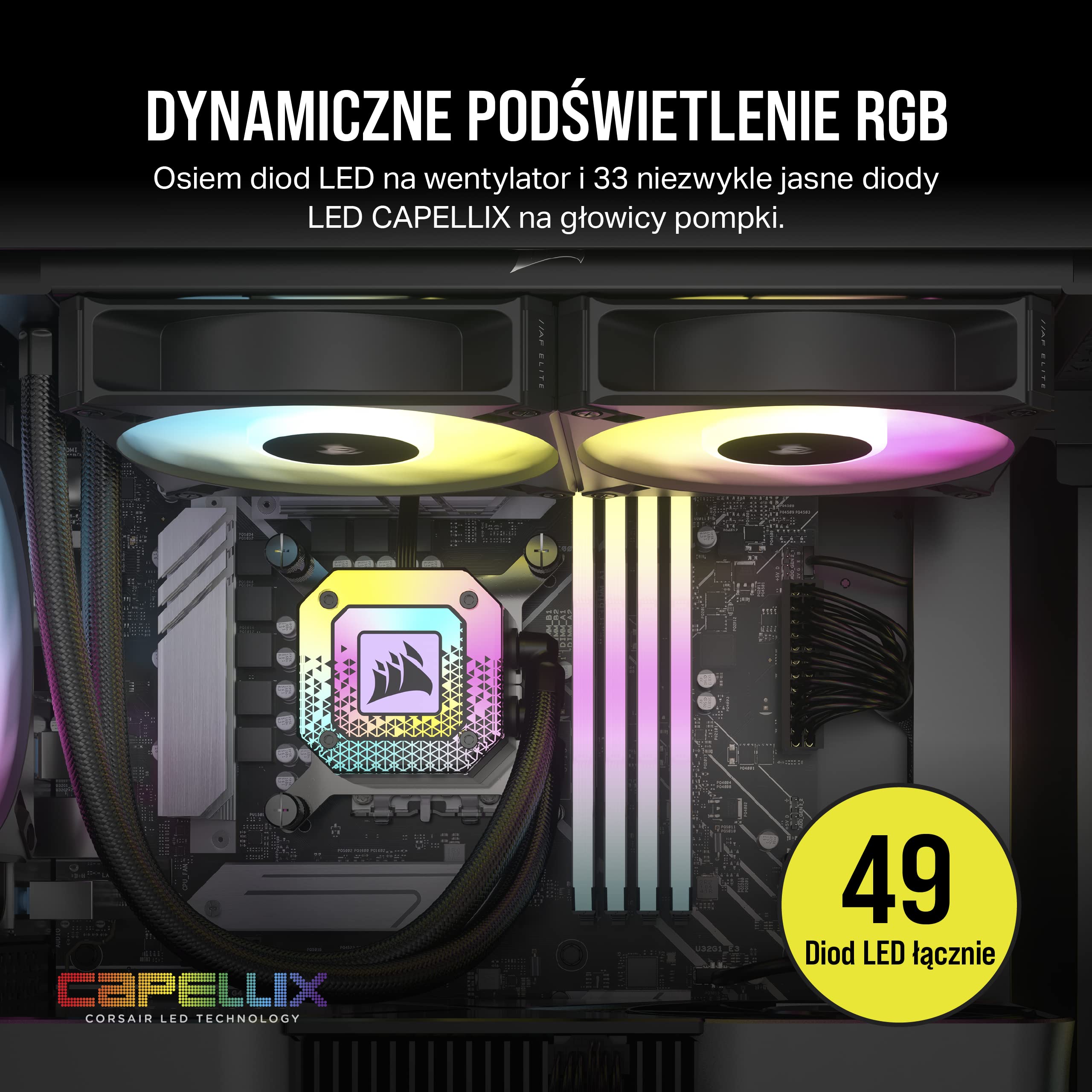 PC用ファン・クーラー CORSAIR iCUE H100i ELITE CAPELLIX 240mm Corsair iCUE H100i ELITE CAPELLIX XT Układ Chłodzenia