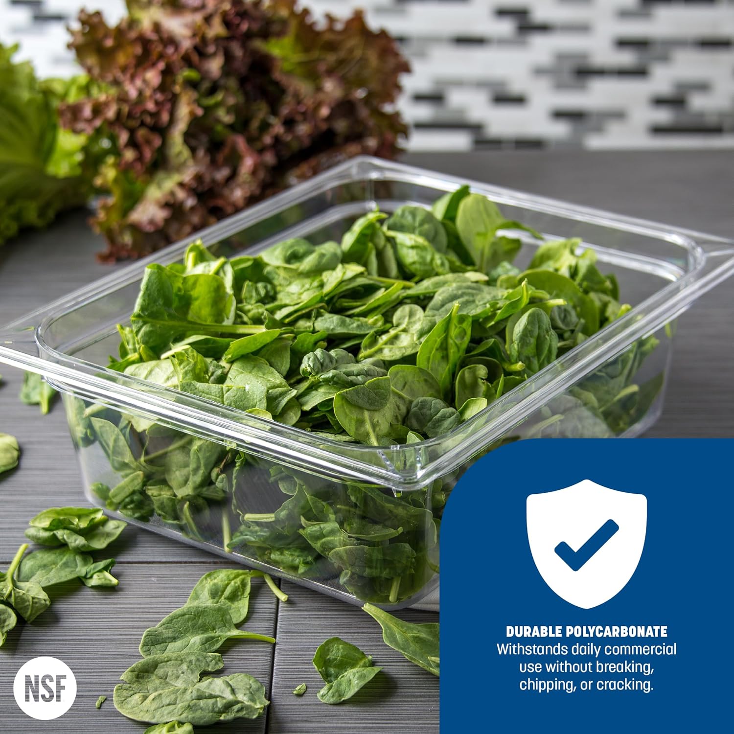 Carlisle FoodService Products StorPlus Food Storage Container, Half Size Food Pan for Serving and Storing Hot or Cold Food, 5.6 Qt, 6 Count, Clear