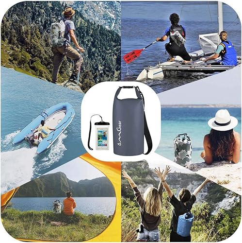 Miniatura 6 de OMGear Mochila impermeable, bolsa impermeable para teléfono, 40, 30, 20, 10 y 5 L, flotante, saco seco para kayak, lancha, vela, piragüismo,