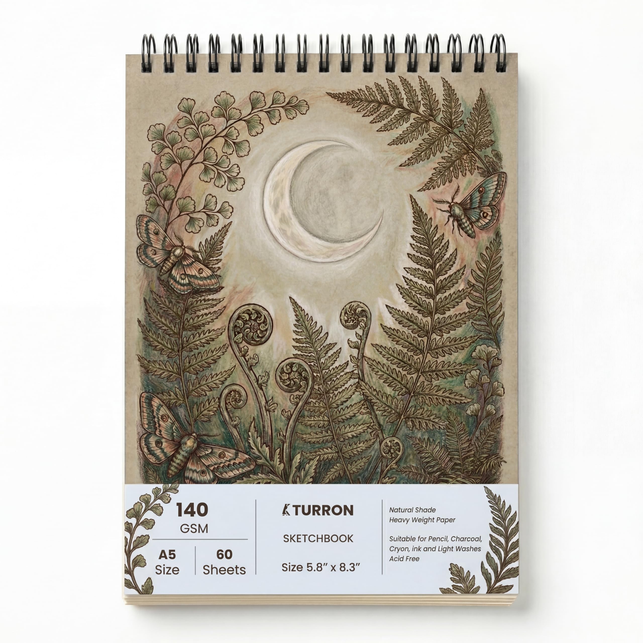 Turron A5 Sketchbook for Artists - 140 GSM Natural Shade Paper | 120 Pages (60 Sheets) Wiro-Bound Spiral Sketch Pad for Drawing, Shading & Doodling | Acid-Free (Vintage Botanical, A5, Top Wiro Binding)-image-32