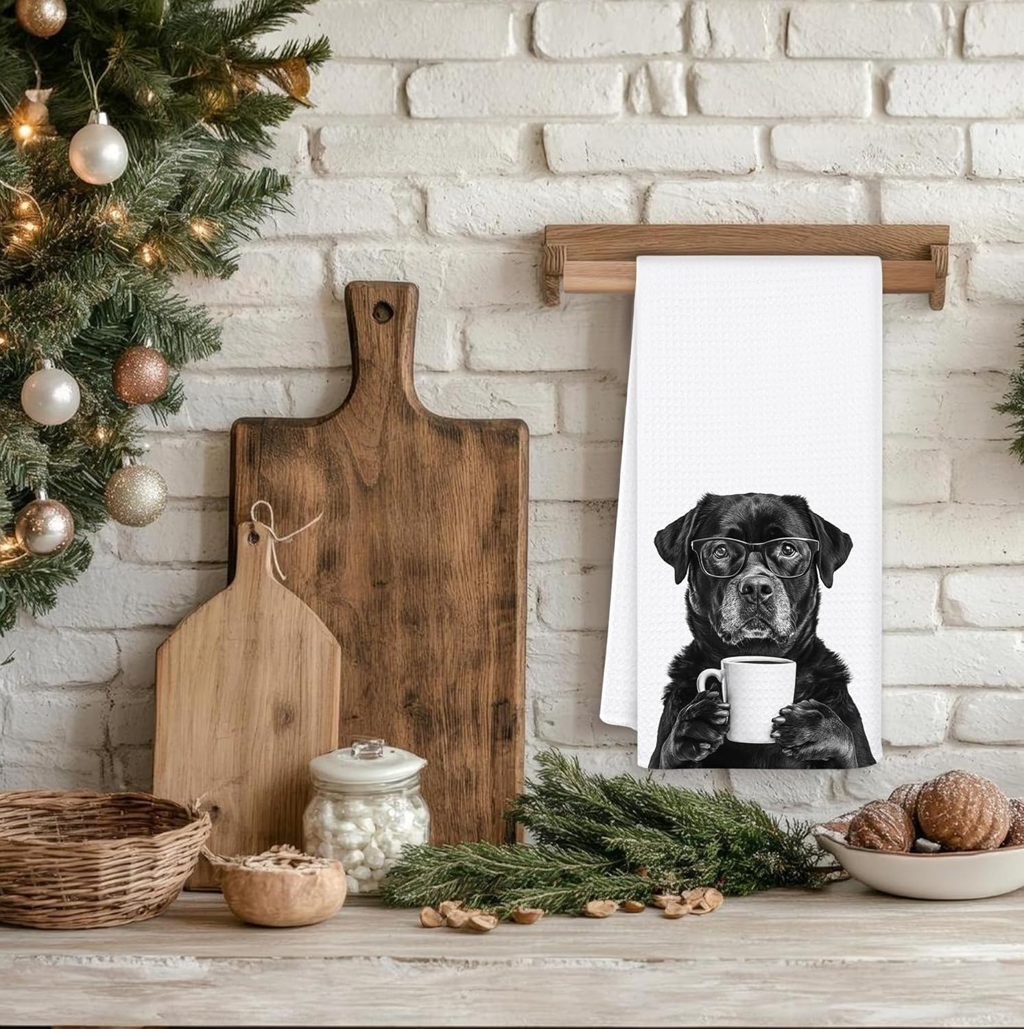 Funny Rottweiler Kitchen Towels, Rottweiler Gifts for Women Dish Tea Towels, Black and White Dog Lovers Owner Gifts Hand Towel for Kitchen, Coffee Bar Station Decor, 16x24 Inch - Image 4