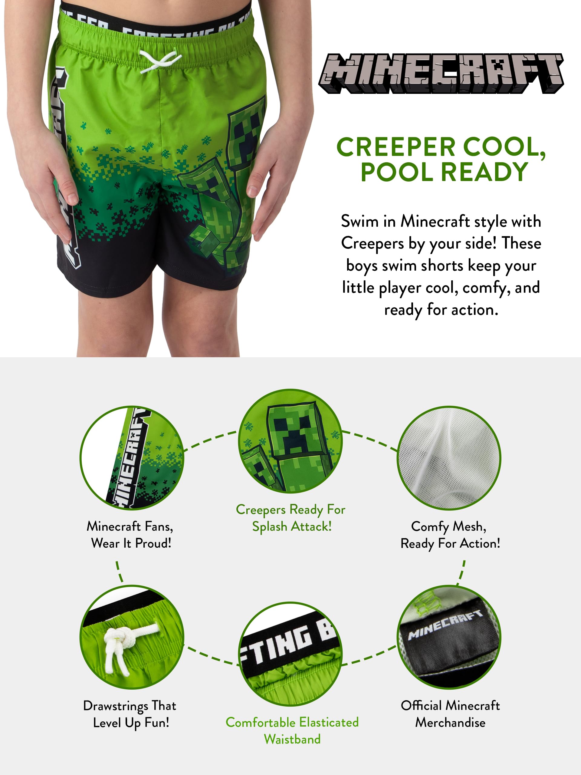 Minecraft Kleidung Jungen Schwimmanzug, Creeper Badeshorts Jungen, Badehose Junge, Gaming Badeshorts Kinder