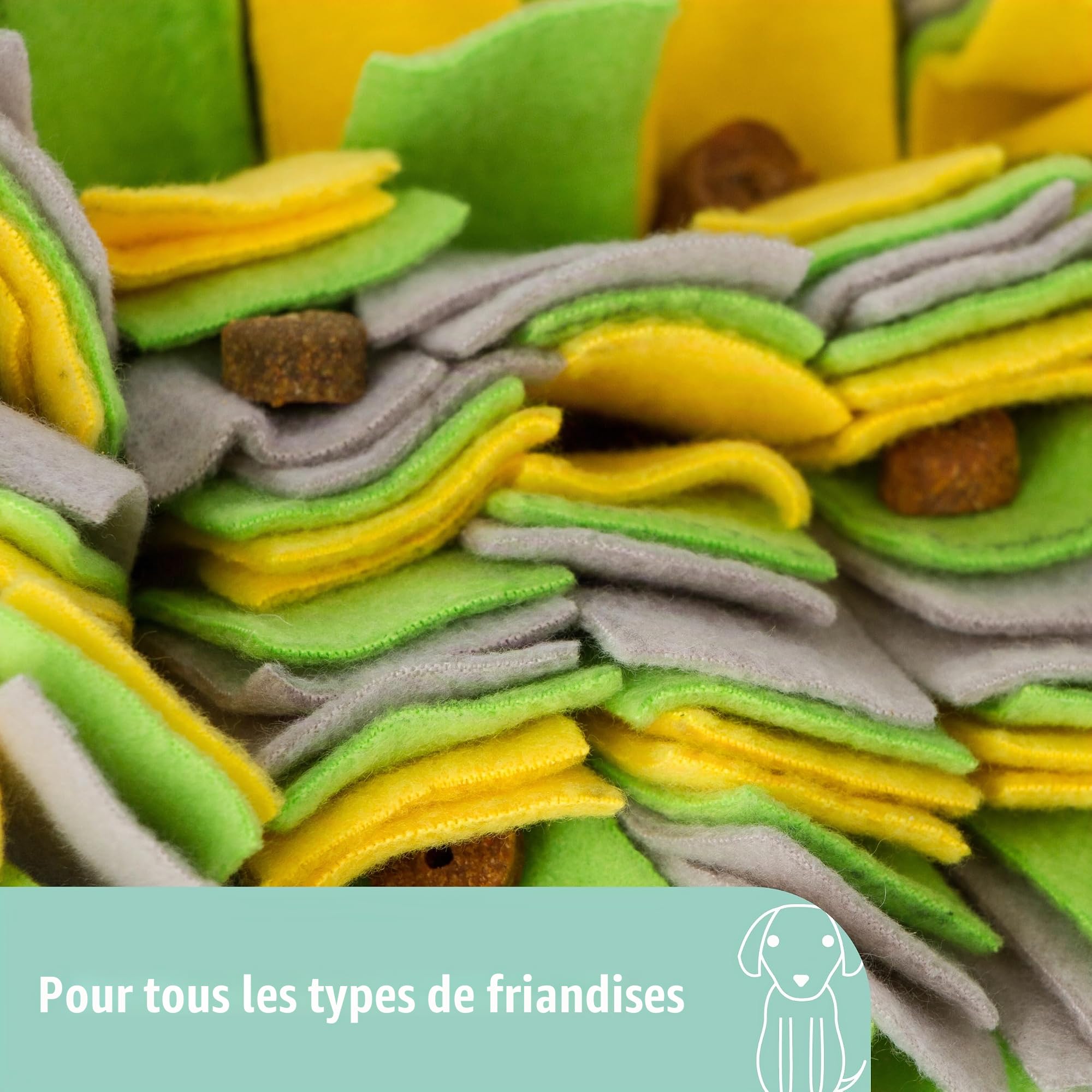 Kerbl Pet Tapis renifleur, 70x50cm, Jaune/Vert/Gris, Polyester, Jeux de Recherche et de reniflement, favorise la Concentration, pour Chiens de Toutes Races
