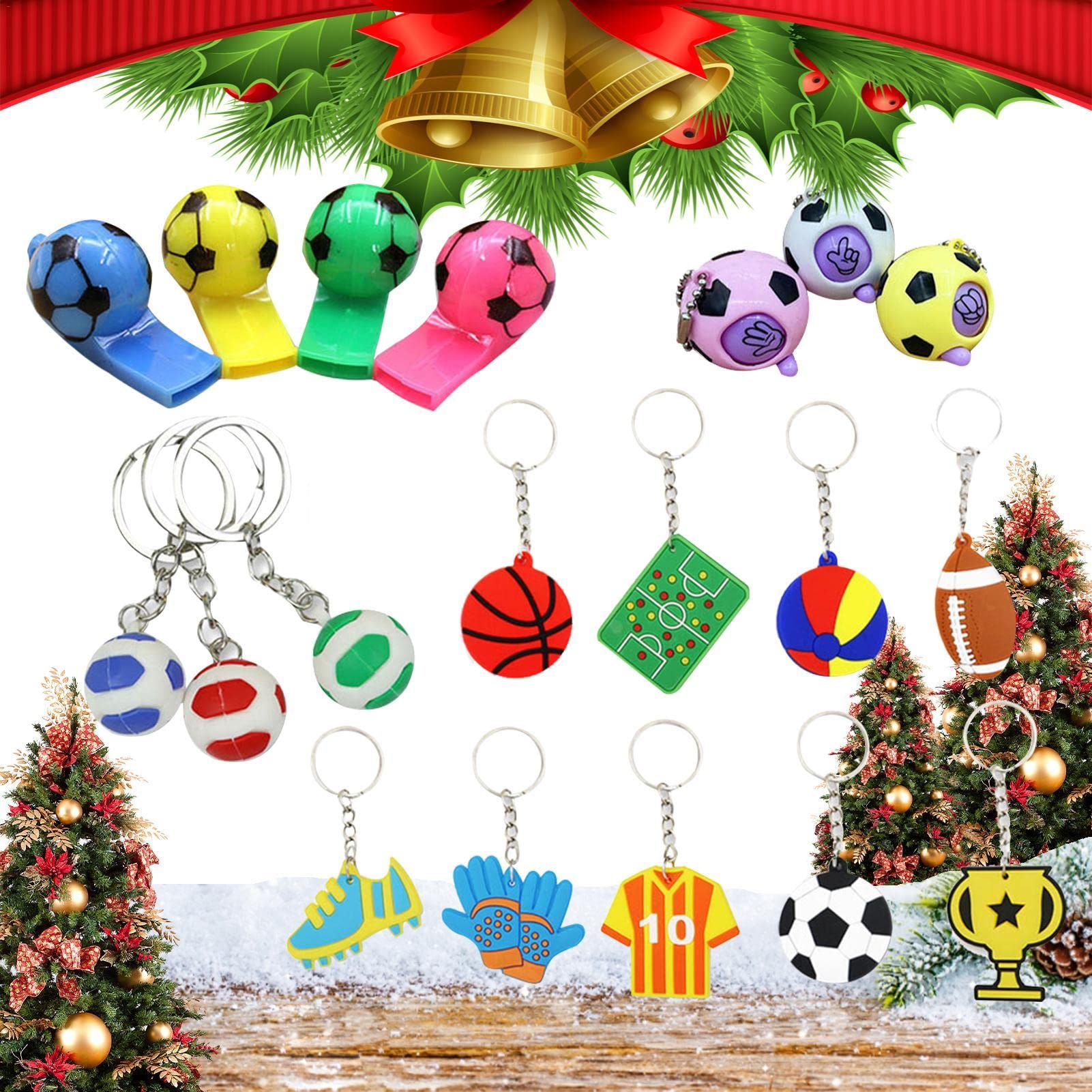 Richolyn Christmas Football Advent Calendar,24 Days Countdown Christmas Calendar Football Toys Set | Christmas Party Favors with Keychain Wristband Toys
