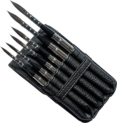 873Round - Pinceles de pintura profesionales para acuarela, 6 piezas, ardilla sintética, pelo mixto, juego de pinceles de bolsillo de viaje para