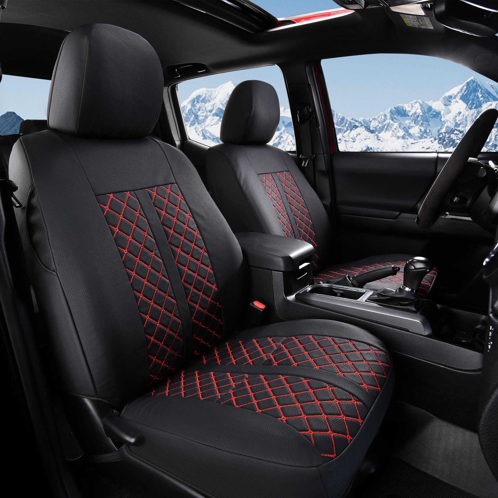 Truckiipa 2 Front Tacoma Seat Covers Leather Car Seat Covers Waterproof Truck Seat Cushion Protector Covers Fit for 2016-2023 Toyota Tacoma Double Crew Cab, Front Pair, Black&amp;Red