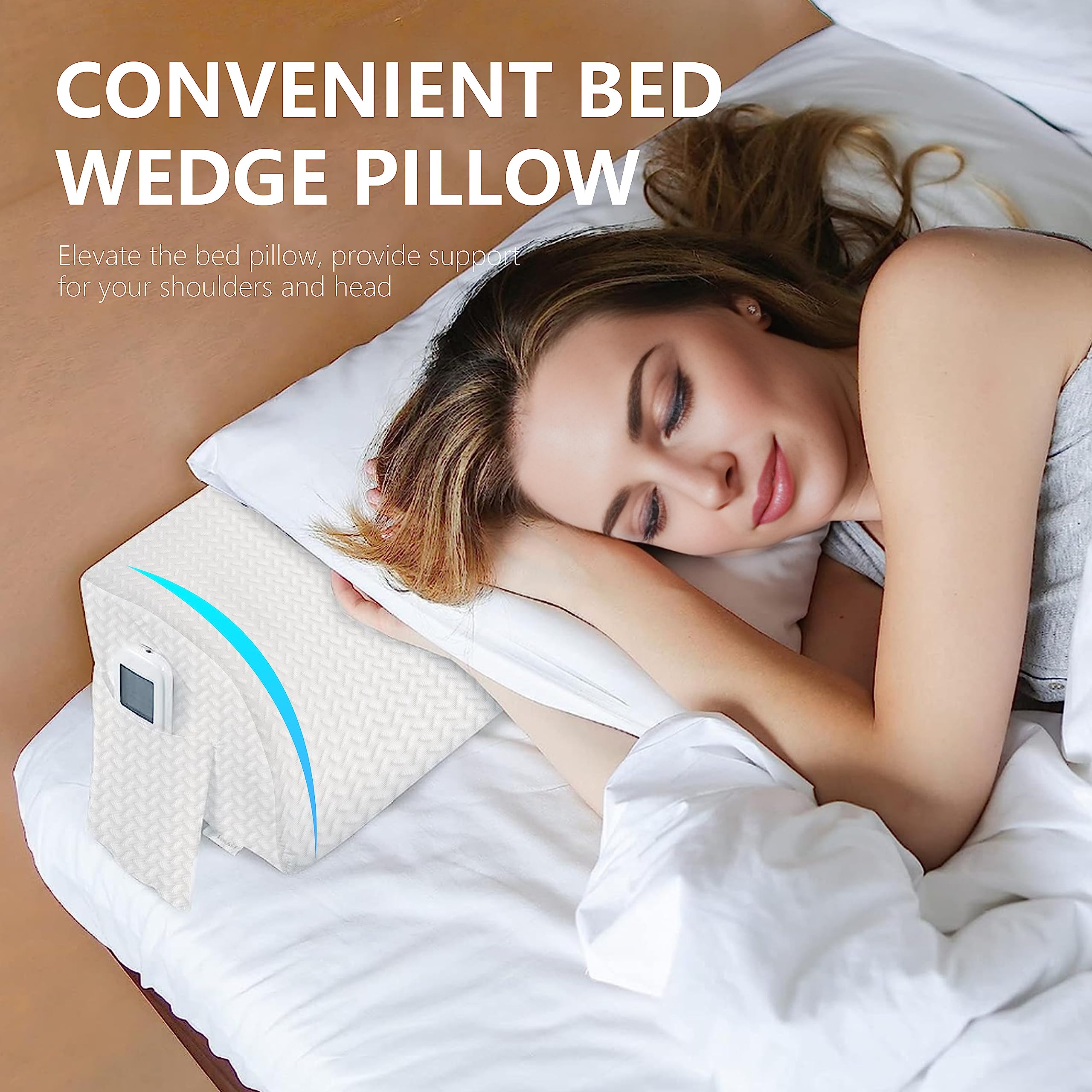 Almohada de cuña de cama para espacio de cabecero, cojín de apoyo de espuma de alta densidad, llena un espacio de 0 a 15 cm entre el colchón y la cabecera, diseño ergonómico para mayor