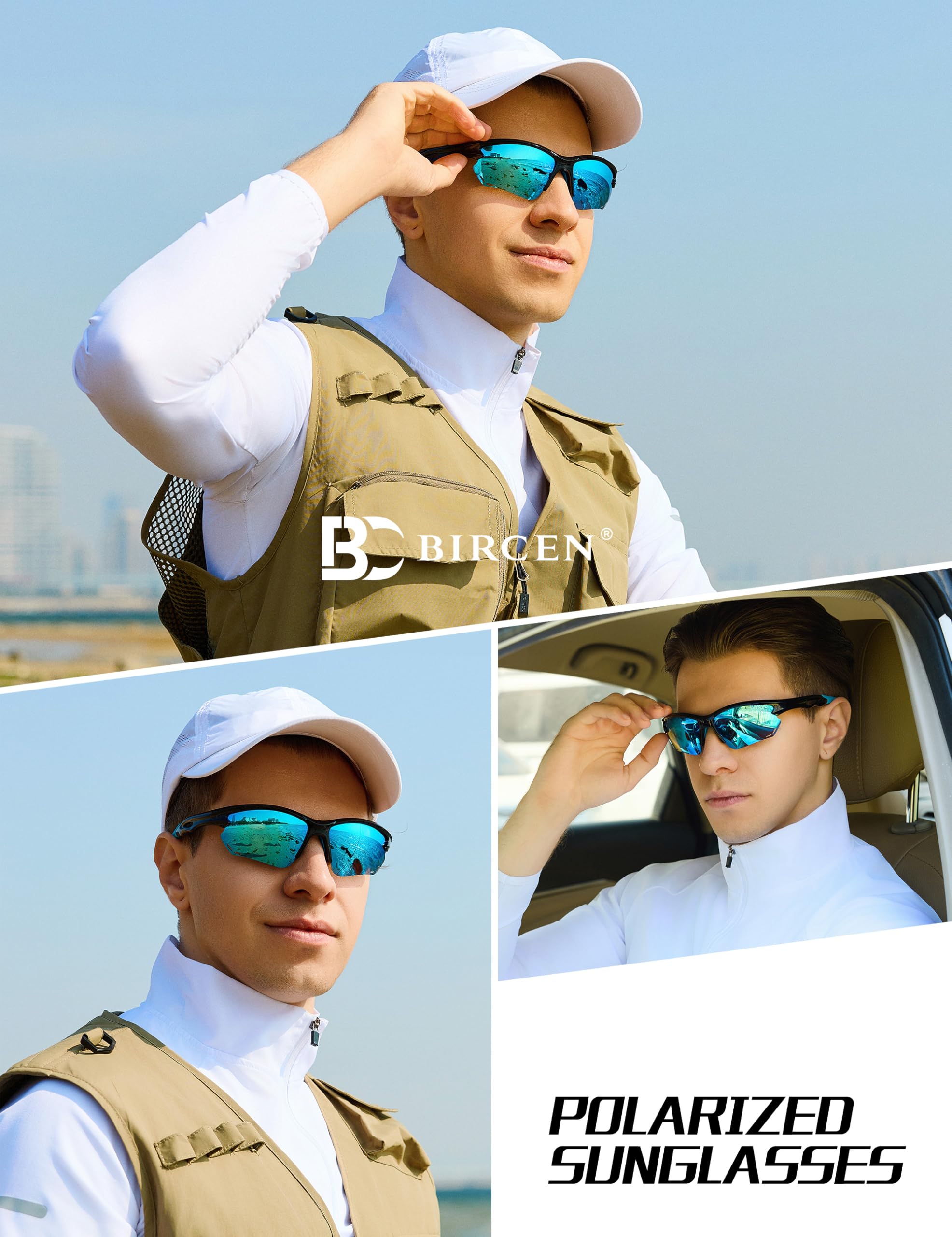 BIRCEN Gafas de sol polarizadas para hombre para conducir: TR90 gafas de sol con protección UV, ligeras, deportivas, para pesca, golf y viajes