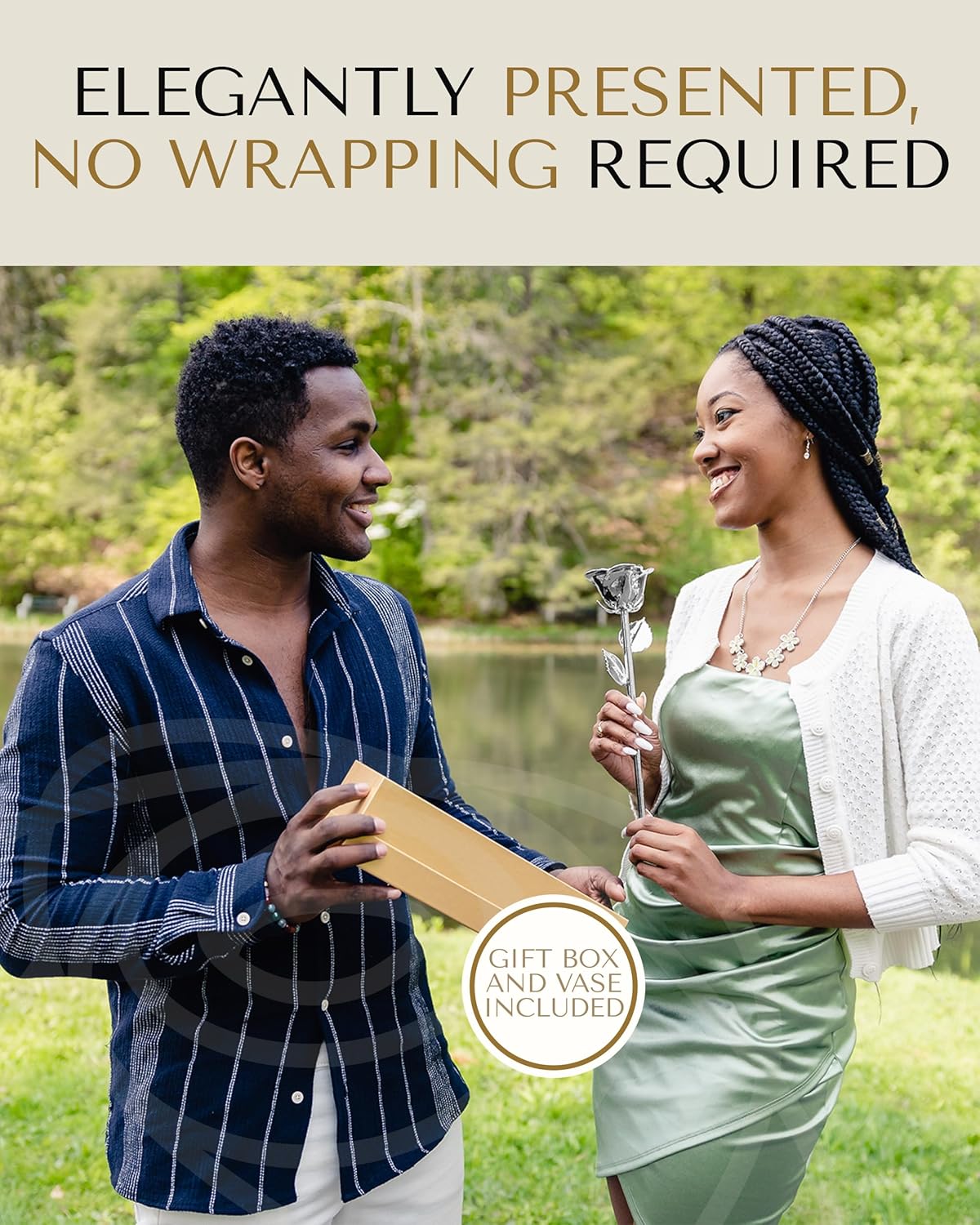 Forever Rose Real Rose Dipped in Silver, Handcrafted Preserved Rose in Clear Glass Bud Vase and Luxury Gold Gift Box, Romantic Gift for Her, Elegant Keepsake for Anniversary, Birthday, or Any Occasion - Image 4