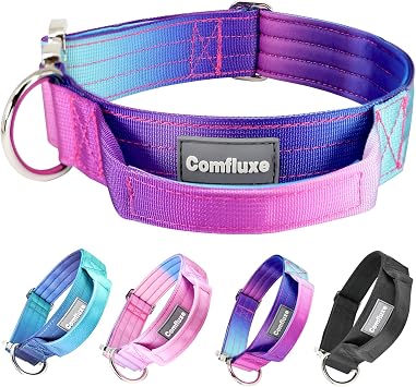 1.5" Tactical Dog Collar with Handle, Heavy Duty Dog Collar with Metal Buckle for Large Dogs, Soft Neoprene Padded Lining, Adjustable Gradient Colorful Nylon Collar for TrainingPurple, L,XL