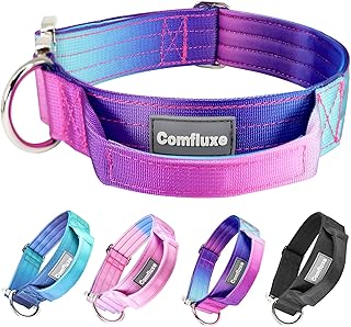 Thick Tactical Heavy Duty Dog Collar with Handle for Large Dogs (Purple) | 1.5" Wide Military Nylon Dog Collar Girl Boy with Soft Padded & Quick Release Metal Buckle for Walking, Traning, Hiking