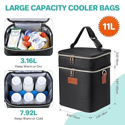 Miniatura 4 de PIIOSER Bolsa enfriadora de leche materna con bolsa de hielo para 6 biberones de hasta 9 onzas, bolsas aisladas para biberones, doble capa