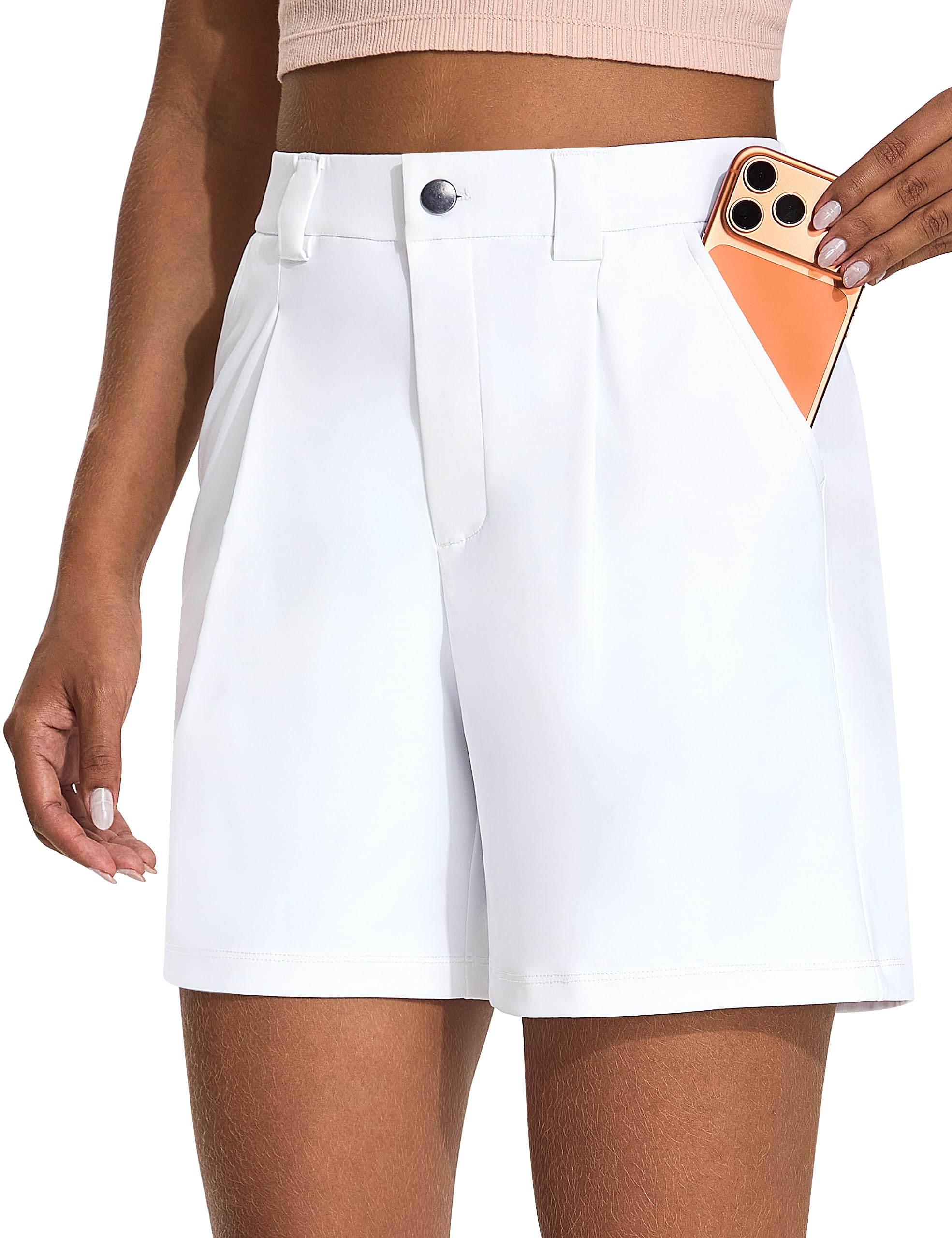 Photo 1 of KPSUN Womens 5" Golf Dressy Shorts Stretchy Lightweight Short with Pockets Button Closure for Casual Summer Work(White,M)